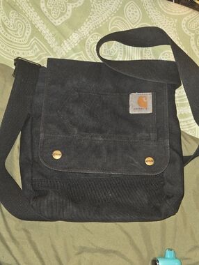 Carhartt Black Canvas Messenger Bag with Brass Accents
